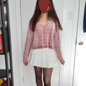 soft pink cropped cableknit sweater